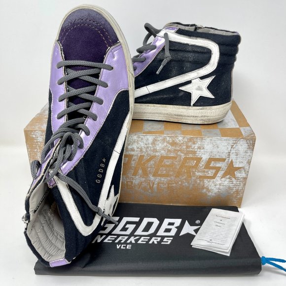 Golden Goose High Top SLIDE Sneakers Grape Textile Suede Size 38 US 8 - Picture 8 of 9